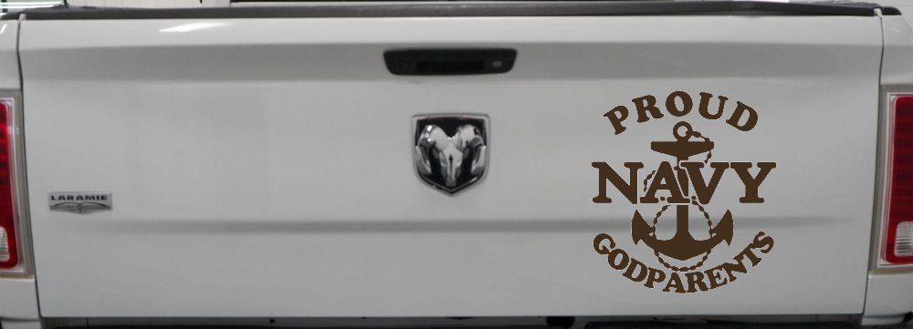 Proud Navy Anchor Godparents Military Car or Truck Window Decal Sticker (Brown)