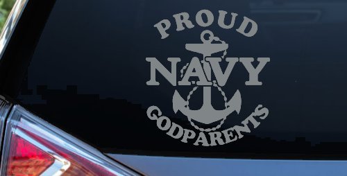 Proud Navy Anchor Godparents Military Car or Truck Window Vinyl Decal Sticker (Telegrey)