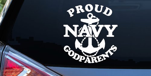 Proud Navy Anchor Godparents Military Car or Truck Window Vinyl Decal Sticker (White)