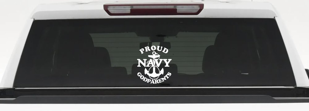 Proud Navy Anchor Godparents Military Car or Truck Window Vinyl Decal Sticker (White)