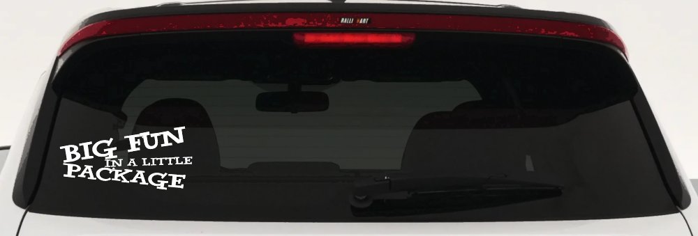 Big Fun In A Little Package Funny Car or Truck Window Vinyl Decal Sticker (White)