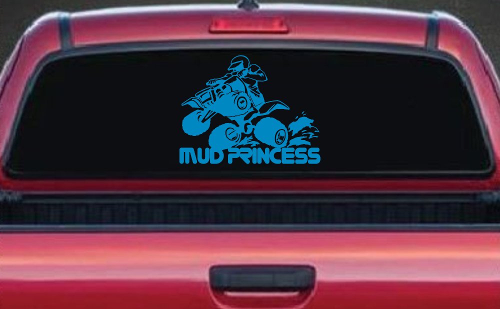 Mud Princess 4 Wheeler Off Road Car or Truck Window Decal Sticker (Blue)