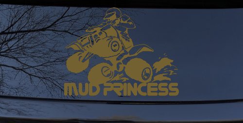 Mud Princess 4 Wheeler Off Road Car or Truck Window Vinyl Decal Sticker (Gold)