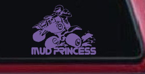 Mud Princess 4 Wheeler Off Road Car or Truck Window Decal Sticker (Purple)