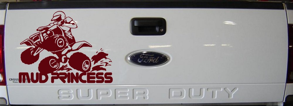 Mud Princess 4 Wheeler Off Road Car or Truck Window Decal Sticker (Purple Red)