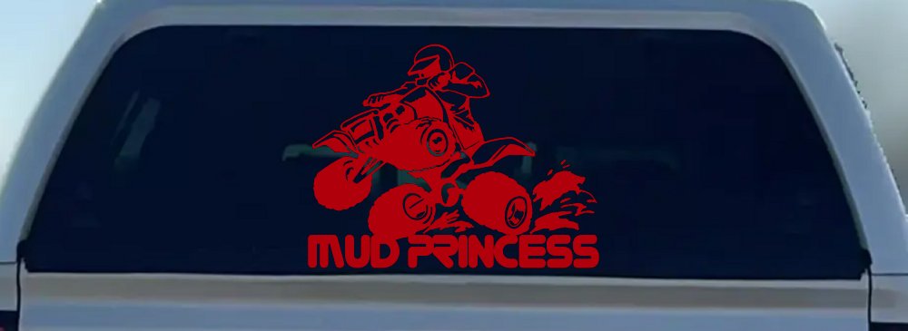 Mud Princess 4 Wheeler Off Road Car or Truck Window Decal Sticker (Red)