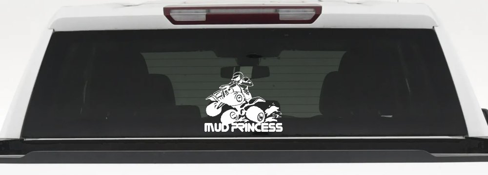 Mud Princess 4 Wheeler Off Road Car or Truck Window Decal Sticker (White)