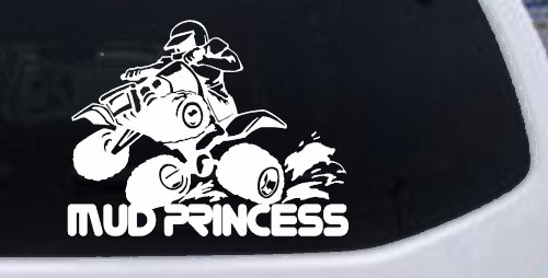 Mud Princess 4 Wheeler Off Road Car or Truck Window Decal Sticker (White)