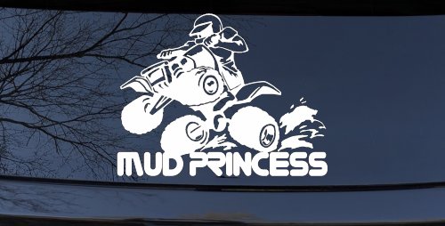 Mud Princess 4 Wheeler Off Road Car or Truck Window Decal Sticker (White)
