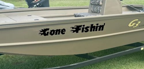 Gone Fishin Blazed Flame Text Fishing Car or Truck Window Decal Sticker (Black)