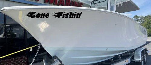 Gone Fishin Blazed Flame Text Fishing Car or Truck Window Decal Sticker (Black)