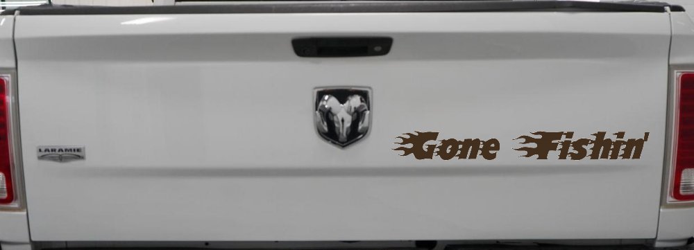 Gone Fishin Blazed Flame Text Fishing Car or Truck Window Decal Sticker (Brown)