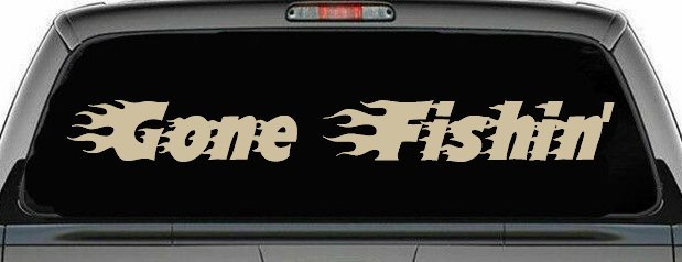 Gone Fishin Blazed Flame Text Fishing Car or Truck Window Decal Sticker