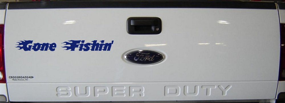 Gone Fishin Blazed Flame Text Fishing Car or Truck Window Vinyl Decal Sticker (Navy)