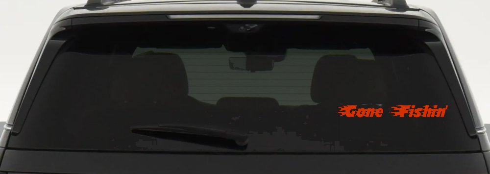Gone Fishin Blazed Flame Text Fishing Car or Truck Window Decal Sticker