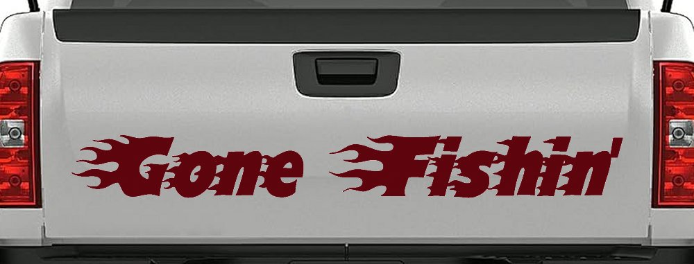 Gone Fishin Blazed Flame Text Fishing Car or Truck Window Vinyl Decal Sticker (Purple Red)