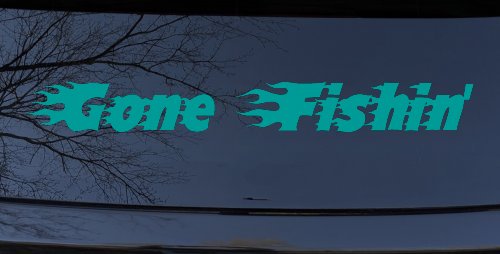 Gone Fishin Blazed Flame Text Fishing Car or Truck Window Decal Sticker