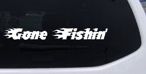 Gone Fishin Blazed Flame Text Fishing Car or Truck Window Decal Sticker