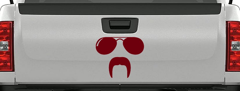 Sunglasses Fu Manchu Mustache Funny Car or Truck Window Decal Sticker (Burgundy)