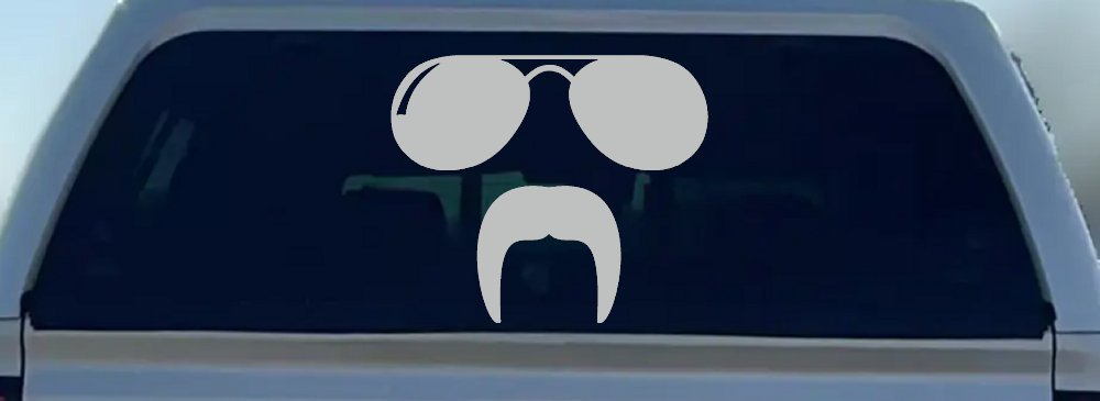 Sunglasses Fu Manchu Mustache Funny Car or Truck Window Decal Sticker (Light Gray)