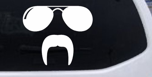Sunglasses Fu Manchu Mustache Funny Car or Truck Window Decal Sticker (White)