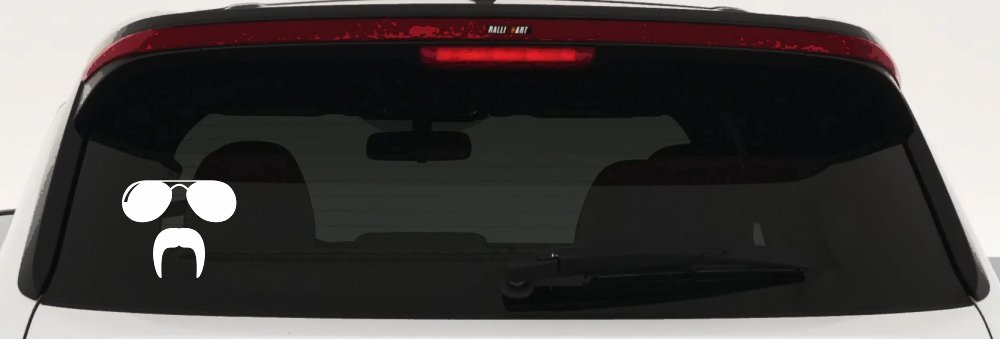 Sunglasses Fu Manchu Mustache Funny Car or Truck Window Decal Sticker (White)