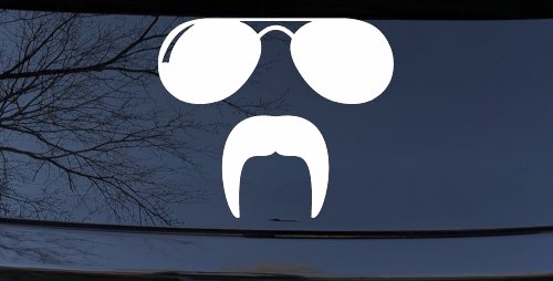 Sunglasses Fu Manchu Mustache Funny Car or Truck Window Decal Sticker (White)