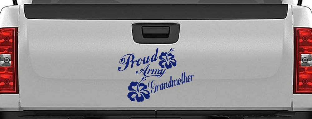 Proud Army Grandmother Hibiscus Flowers Military Car or Truck Window Decal Sticker (Navy)