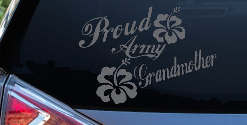 Proud Army Grandmother Hibiscus Flowers Military Car or Truck Window Decal Sticker (Silver)