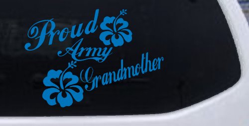 Proud Army Grandmother Hibiscus Flowers Military Car or Truck Window Decal Sticker (Sky Blue)