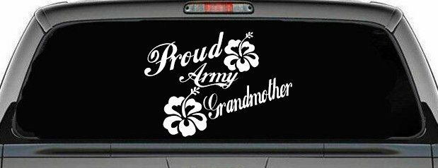 Proud Army Grandmother Hibiscus Flowers Military Car or Truck Window Decal Sticker