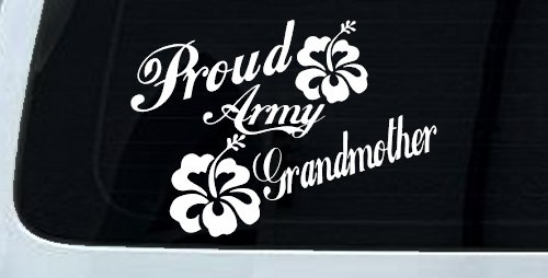 Proud Army Grandmother Hibiscus Flowers Military Car or Truck Window Vinyl Decal Sticker (White)