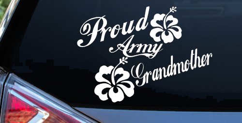 Proud Army Grandmother Hibiscus Flowers Military Car or Truck Window Vinyl Decal Sticker (White)