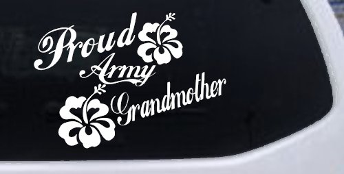 Proud Army Grandmother Hibiscus Flowers Military Car or Truck Window Vinyl Decal Sticker (White)
