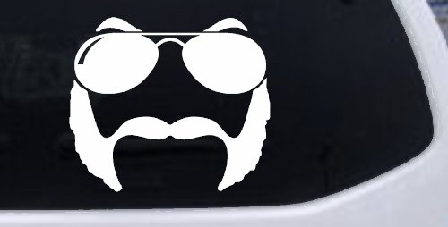 Sunglasses Mustache Mutton Chops Funny Car or Truck Window Vinyl Decal Sticker (White)