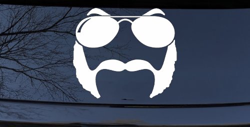 Sunglasses Mustache Mutton Chops Funny Car or Truck Window Decal Sticker (White)
