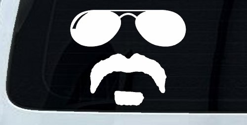 Sunglasses Soul Patch Mustache Funny Car or Truck Window Vinyl Decal Sticker (White)