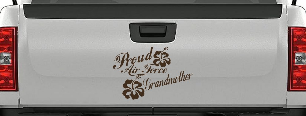 Proud Air Force Grandmother Hibiscus Flowers Military Car or Truck Window Vinyl Decal Sticker (Brown)