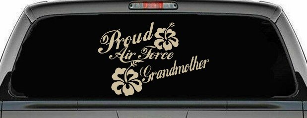Proud Air Force Grandmother Hibiscus Flowers Military Car or Truck Window Decal Sticker (Desert Sand)