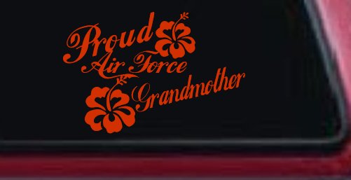 Proud Air Force Grandmother Hibiscus Flowers Military Car or Truck Window Vinyl Decal Sticker (Orange Red)