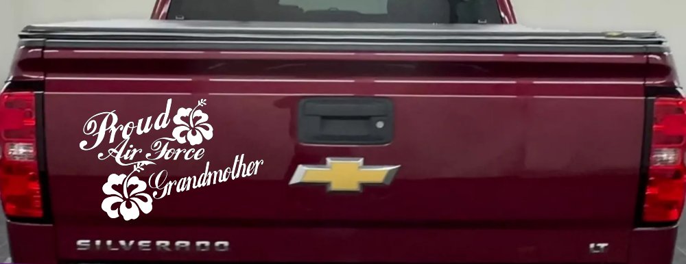 Proud Air Force Grandmother Hibiscus Flowers Military Car or Truck Window Decal Sticker (White)