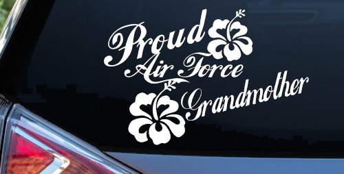 Proud Air Force Grandmother Hibiscus Flowers Military Car or Truck Window Vinyl Decal Sticker (White)