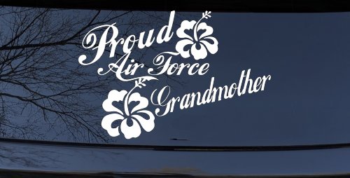 Proud Air Force Grandmother Hibiscus Flowers Military Car or Truck Window Vinyl Decal Sticker (White)