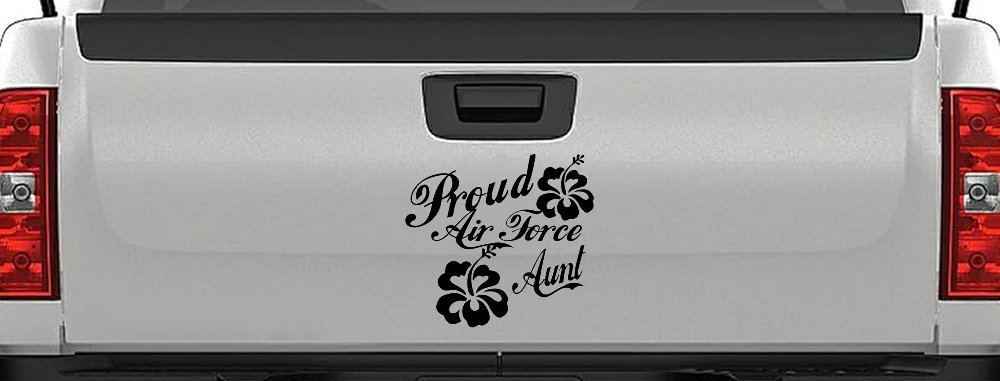 Proud Air Force Aunt Hibiscus Flowers Military Car or Truck Window Decal Sticker (Black)