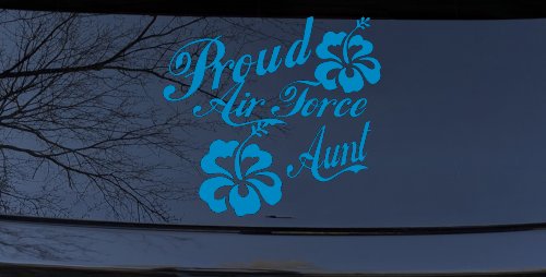 Proud Air Force Aunt Hibiscus Flowers Military Car or Truck Window Decal Sticker (Blue)