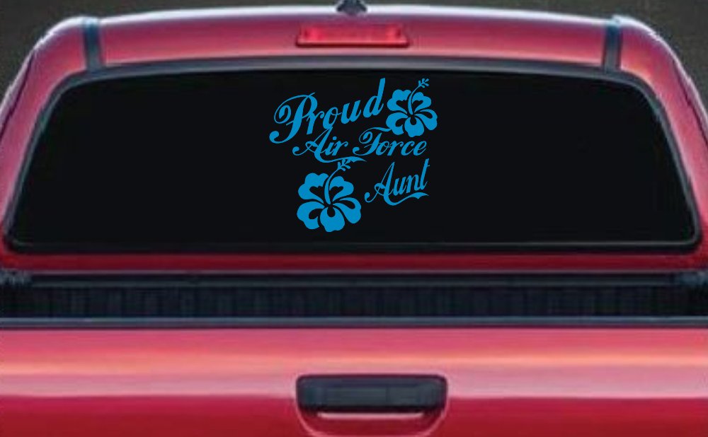 Proud Air Force Aunt Hibiscus Flowers Military Car or Truck Window Decal Sticker (Blue)