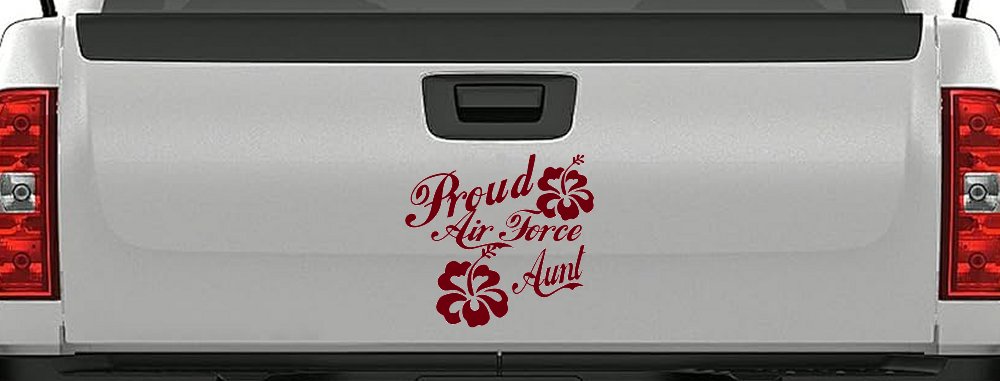 Proud Air Force Aunt Hibiscus Flowers Military Car or Truck Window Decal Sticker (Burgundy)