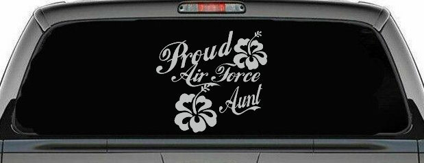 Proud Air Force Aunt Hibiscus Flowers Military Car or Truck Window Decal Sticker (Light Gray)