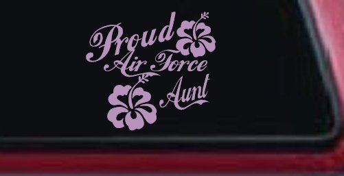 Proud Air Force Aunt Hibiscus Flowers Military Car or Truck Window Decal Sticker (Lilac)