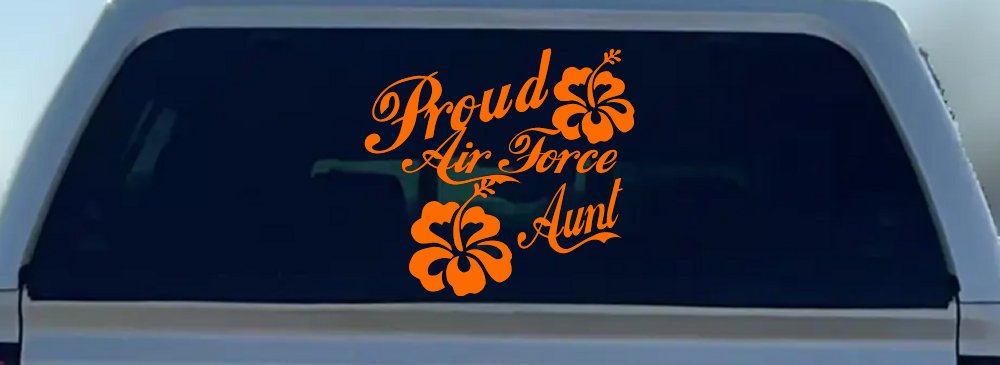 Proud Air Force Aunt Hibiscus Flowers Military Car or Truck Window Decal Sticker (Orange)